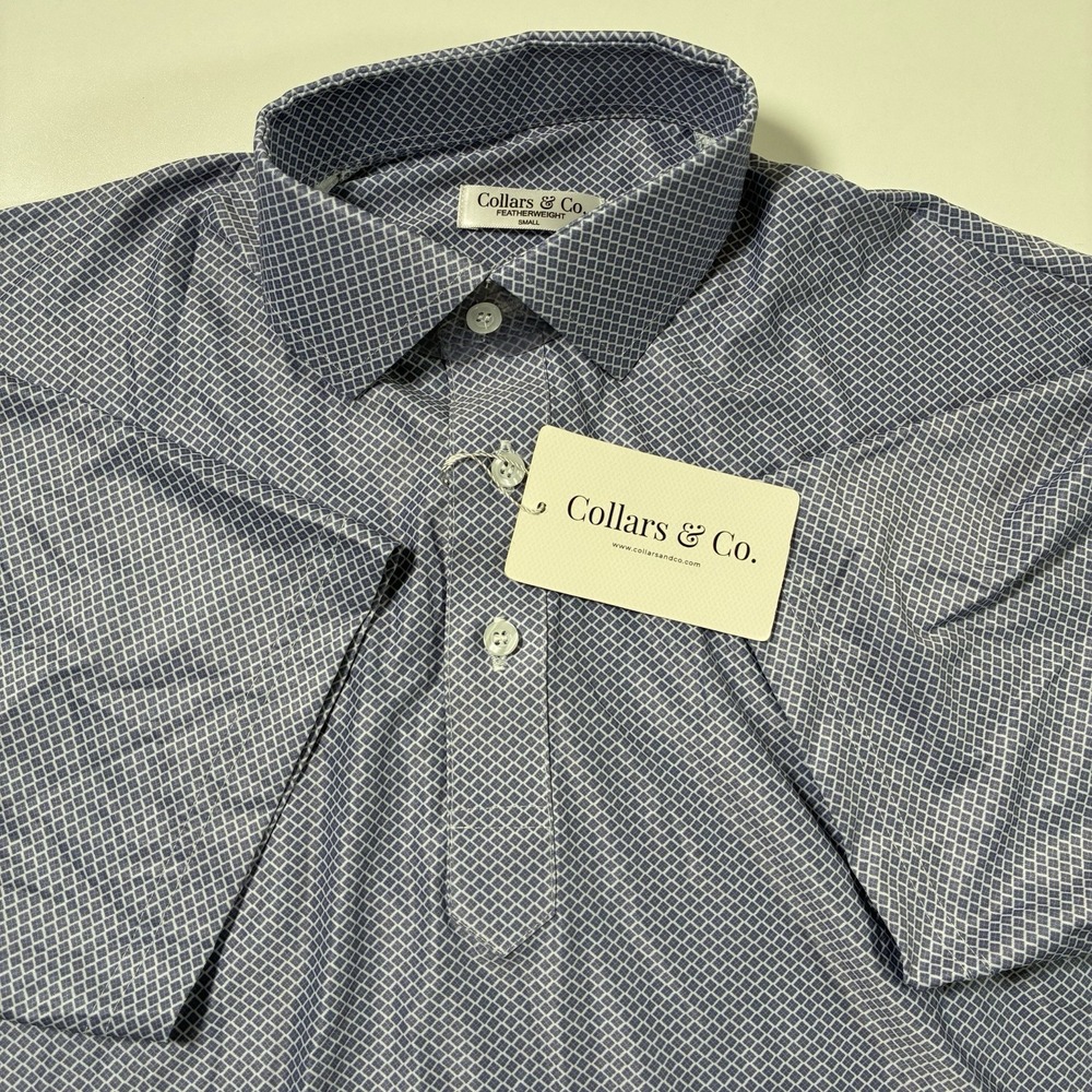 NEW Collars and Co.‎ Dress Polo Shirt Small Featherweight Geometric All Over AOP